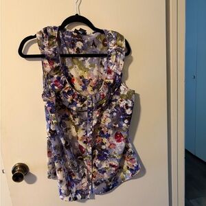 Spense Multicolor Floral Ruffle Camisole - White Base with Purple, Green, Pink